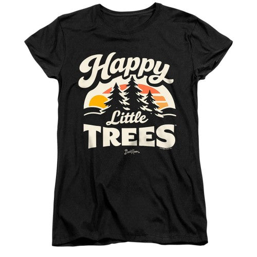 Front - Bob Ross Womens/Ladies Happy Little Trees Sun Fitted T-Shirt