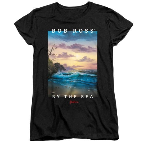 Front - Bob Ross Womens/Ladies By The Sea Fitted T-Shirt