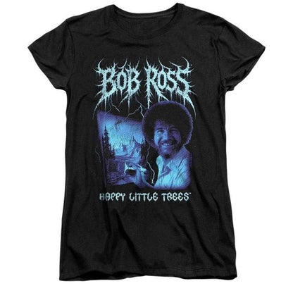 Front - Bob Ross Womens/Ladies Happy Little Trees Metal Fitted T-Shirt