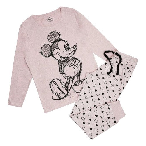 Disney Womens/Ladies Mickey Mouse Sketch Long-Sleeved Pyjama Set