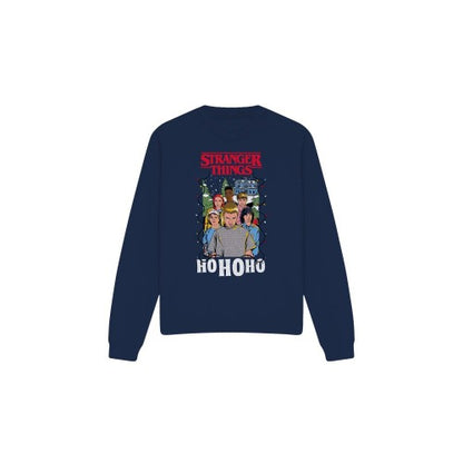 Front - Stranger Things Unisex Adult Ho Ho Ho Group Shot Sweatshirt