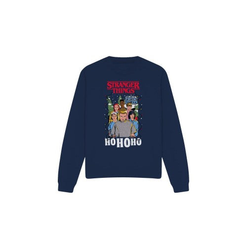 Front - Stranger Things Unisex Adult Ho Ho Ho Group Shot Sweatshirt