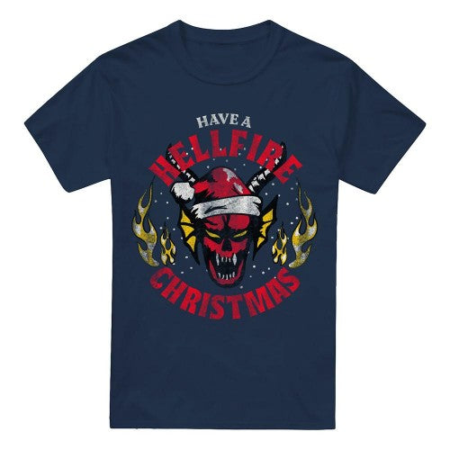 Front - Stranger Things Mens Hellfire Christmas T-Shirt