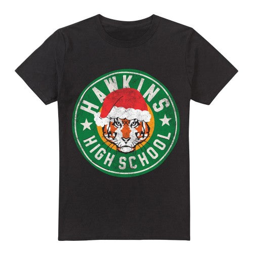 Front - Stranger Things Mens Hawkins High School Christmas Logo T-Shirt