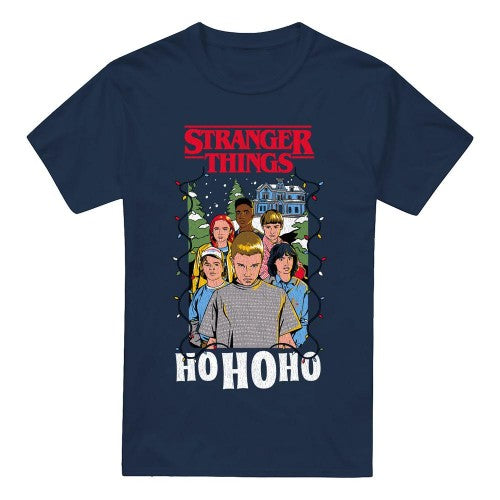 Front - Stranger Things Mens Ho Ho Ho Group Shot T-Shirt