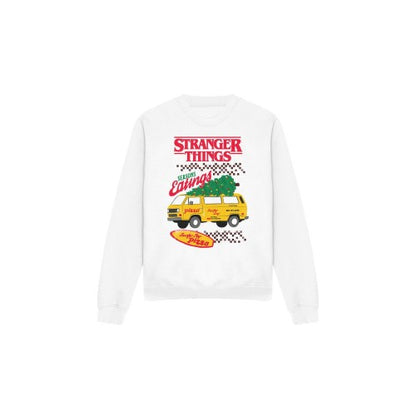 Front - Stranger Things Unisex Adult Seasons Eatings Pizza Van Sweatshirt