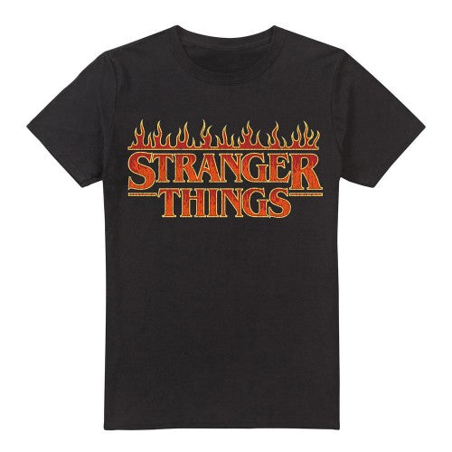 Front - Stranger Things Mens Vintage Flaming Logo T-Shirt