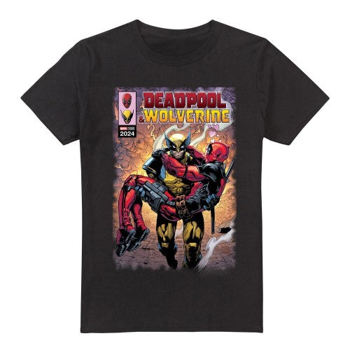 Front - Deadpool & Wolverine Mens Wolverine Saves Deadpool Comic T-Shirt