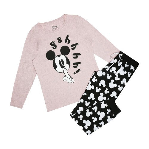 Disney Womens/Ladies Shhh Mickey Mouse Long Pyjama Set Discounts