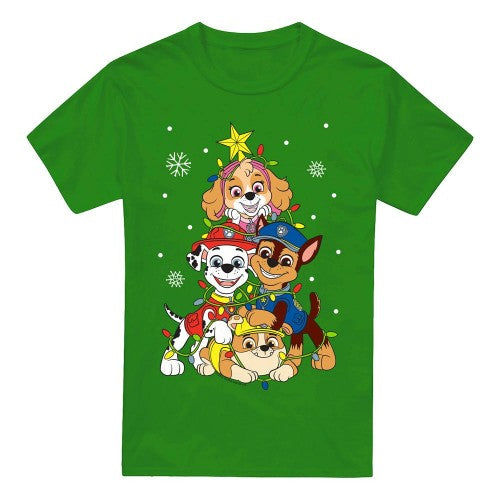 Front - Paw Patrol Mens Christmas Tree T-Shirt