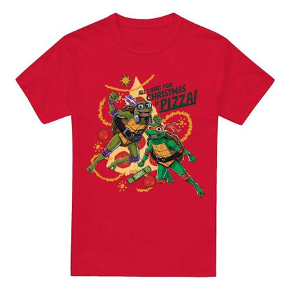 Front - Teenage Mutant Ninja Turtles: Mutant Mayhem Mens Michelangelo & Donatello Pizza Christmas T-Shirt