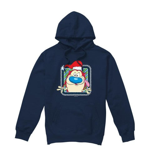 Front - Ren & Stimpy Mens Festive Santa Hat Christmas Hoodie