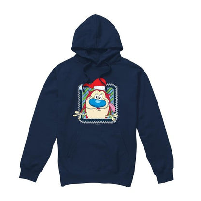 Front - Ren & Stimpy Mens Festive Santa Hat Christmas Hoodie