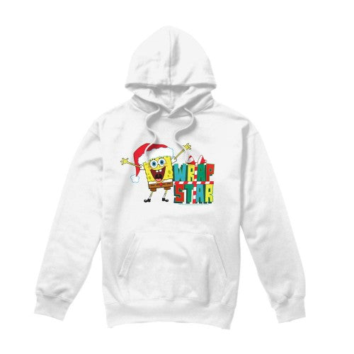 Front - SpongeBob SquarePants Mens Wrap Star At Christmas Hoodie