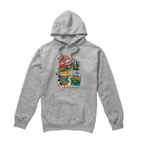 Front - Teenage Mutant Ninja Turtles: Mutant Mayhem Mens Green Greetings Christmas Hoodie