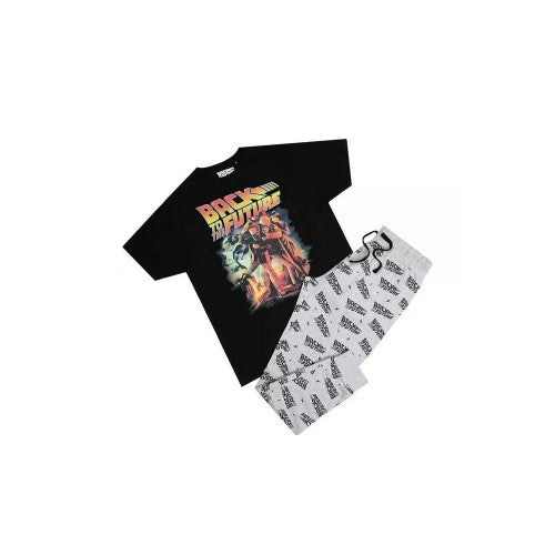 Front - Back To The Future Mens Poster Cotton Long Pyjama Set