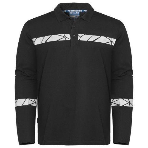 Front - Projob Mens Progression Pique Long-Sleeved Polo Shirt