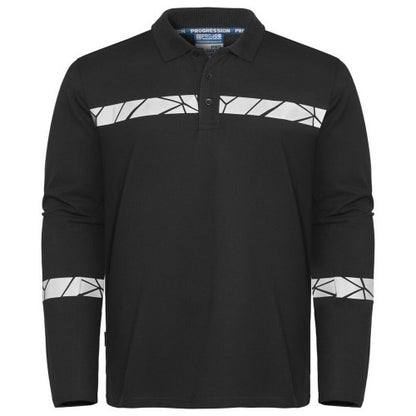 Front - Projob Mens Progression Pique Long-Sleeved Polo Shirt