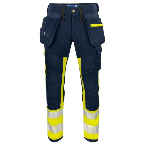 Front - Projob Mens 6540 Hi-Vis Work Trousers