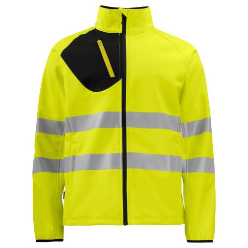 Front - Projob Mens Hi-Vis Soft Shell Jacket