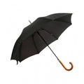 Front - Unisex Plain Black Automatic Walking Umbrella With Wooden Handle (Premium Pongee Fabric)