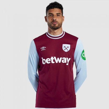 Front - Umbro Mens 24/25 West Ham United FC Long-Sleeved Home Jersey