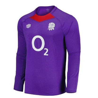 Prism Violet-Equestrian Red - Front - Umbro Mens 24-25 England Rugby Relaxed Fit Long-Sleeved Training Jersey