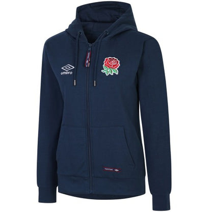Front - England Rugby Womens/Ladies Classic Umbro Full Zip Hoodie