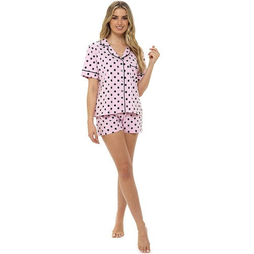 Front - Foxbury Womens/Ladies Button Through Polka Dot Short Pyjamas