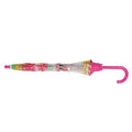 Clear-Pink - Side - Drizzles Childrens-Kids Flamingo Stick Umbrella