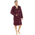 Front - Foxbury Mens Coral Fleece Check Hooded Robe