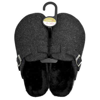 Charcoal - Side - Slumberzzz Womens-Ladies Fur Lined Felt Mule