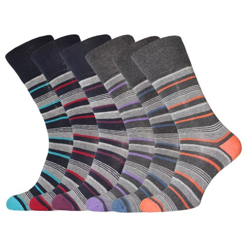 Front - Easytop Mens Striped Fashion Socks (6 Pairs)