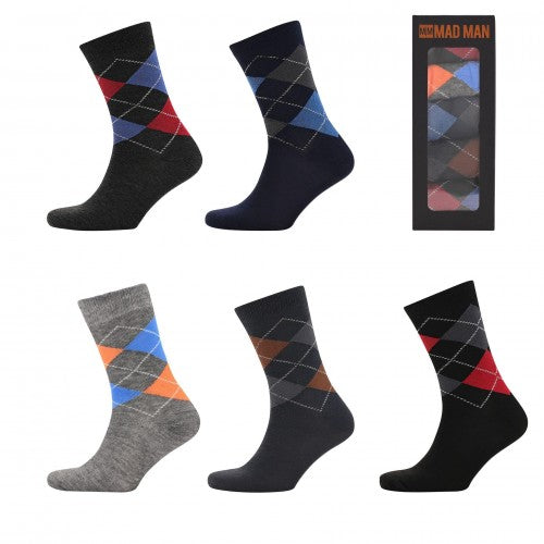 Front - Mad Man Bright Argyle Boxed Socks
