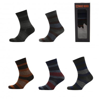 Front - Mad Man Striped Socks 5 Pair Boxed