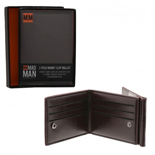 Front - Mad Man Brown 3 Fold Money Clip Wallet