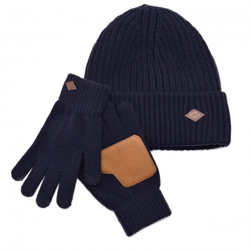 Front - Harvey Makin Layers Hat and Gloves Gift Set - Navy Blue