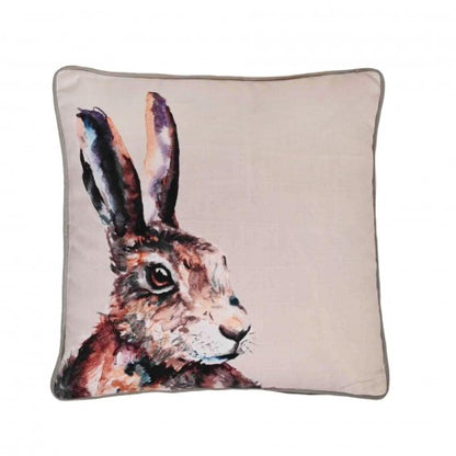 Front - Meg Hawkins Square Cushion with Wooden Buttons - Hare