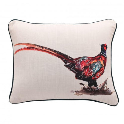 Front - Meg Hawkins Oblong Cushion with Wooden Buttons - Pheasant