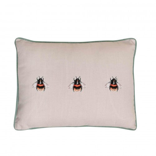 Front - Meg Hawkins Oblong Cushion with Wooden Buttons - Bee