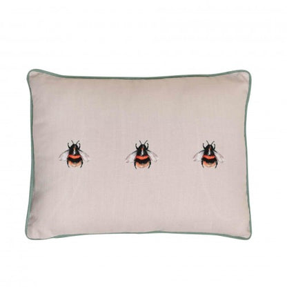 Front - Meg Hawkins Oblong Cushion with Wooden Buttons - Bee