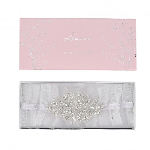 Front - Amore Garter - White Tulle With Diamante
