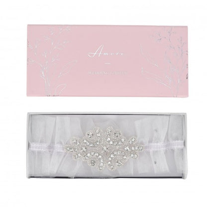 Front - Amore Garter - White Tulle With Diamante