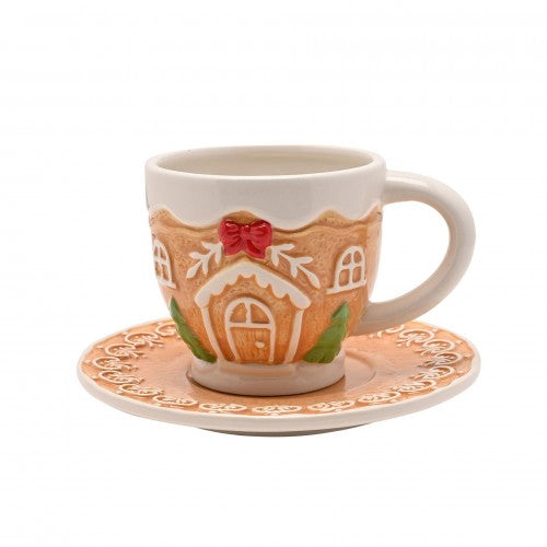 Front - Santa & Friends Ceramic Gingerbread Teacup And Saucer