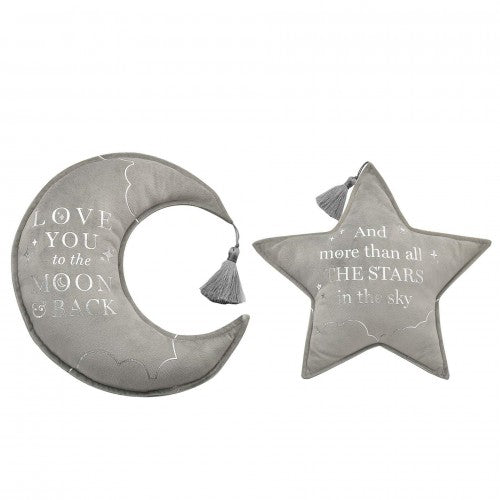 Front - Bambino Velvet Moon & Star Cushion 32cm Grey