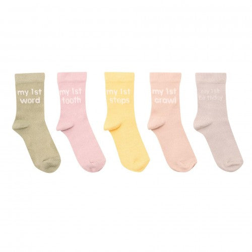 Front - Bambino Socks My First Milestones 6-12 Months Pack of 5 Pairs