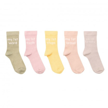 Front - Bambino Socks My First Milestones 6-12 Months Pack of 5 Pairs