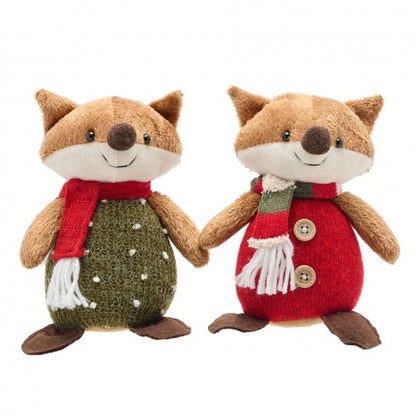 Front - Country Living Fabric Sitting Foxes Christmas Decoration Set (Pack of 2)