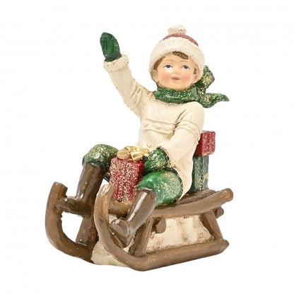 Front - The Seasonal Gift Co. Victorian Boy On Sledge Figurine