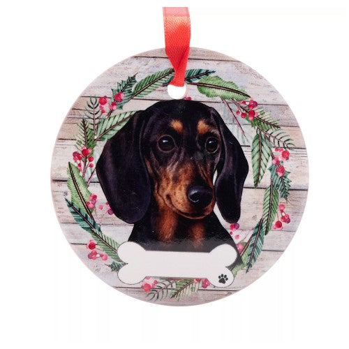 Front - Best Of Breed Dachshund Wreath Christmas Hanging Decoration